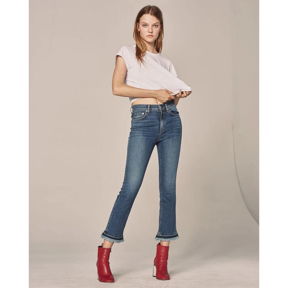 Rag & Bone Hana Jeans Blue High Rise Mini Bootcut Crop Women's Sz 25 Frayed Hem